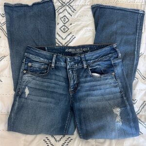 American Eagle Outfitters Women's Distressed Straight Leg Jeans - Blue